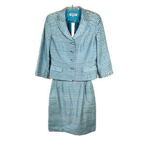 Kay Unger Teal Checked Skirt Set